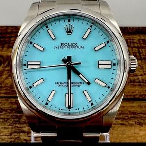 rolex oyster perpetual 41 124300 turquoise tiffany blue